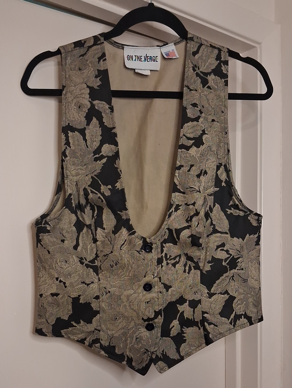 Vintage On The Verge Black Vest with Gold Floral Brocade